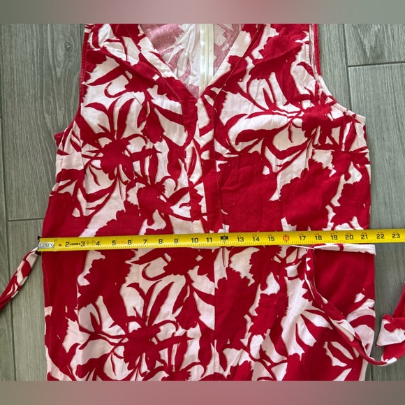 Liz Claiborne|Floral Linen sleeveless wide leg jumpsuit,red/white tropical print - Picture 11 of 13